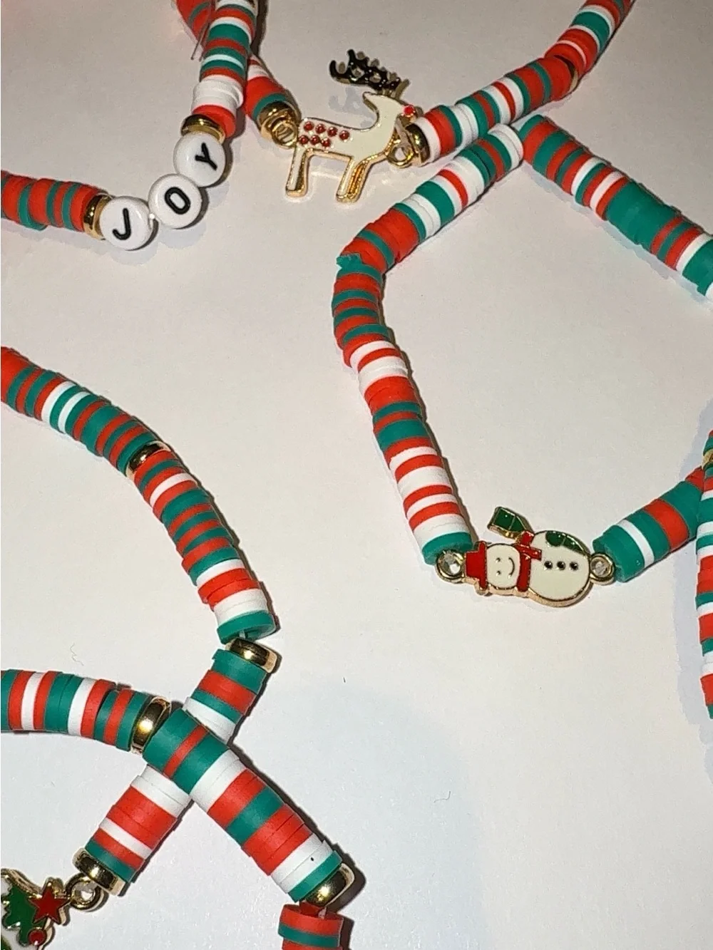 Christmas Polymer Clay Bead Bracelet Set | Festive Holiday Jewelry
